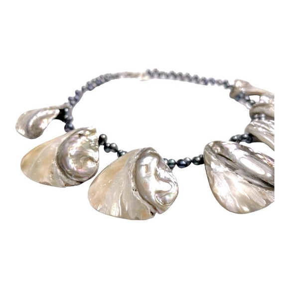 Sterling Silver Freshwater Pearl and Abalone Shell Necklace SS Lobster Latch 8" - Picture 5 of 14